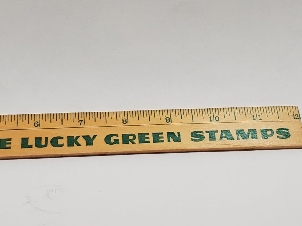 Antique 12" Wooden Ruler Green Stamps [101 - Cactus Jax Unique Collectibles