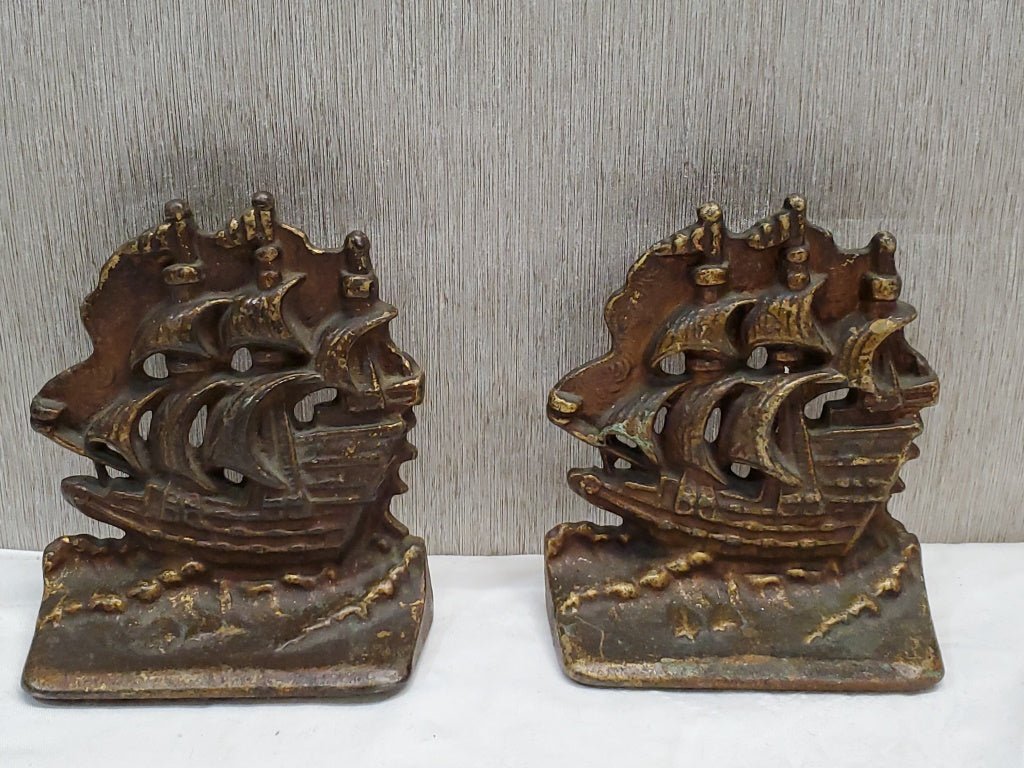 Antique Bronze Ship Bookends [34337 - Cactus Jax Unique Collectibles