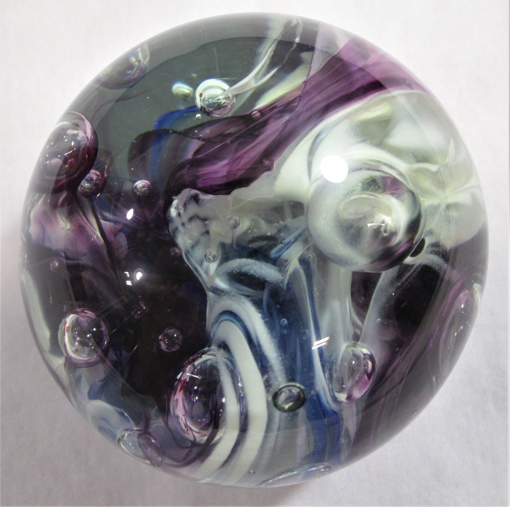Art Glass Blue & Purple Swirls Paperweight (82332 - Cactus Jax Unique Collectibles