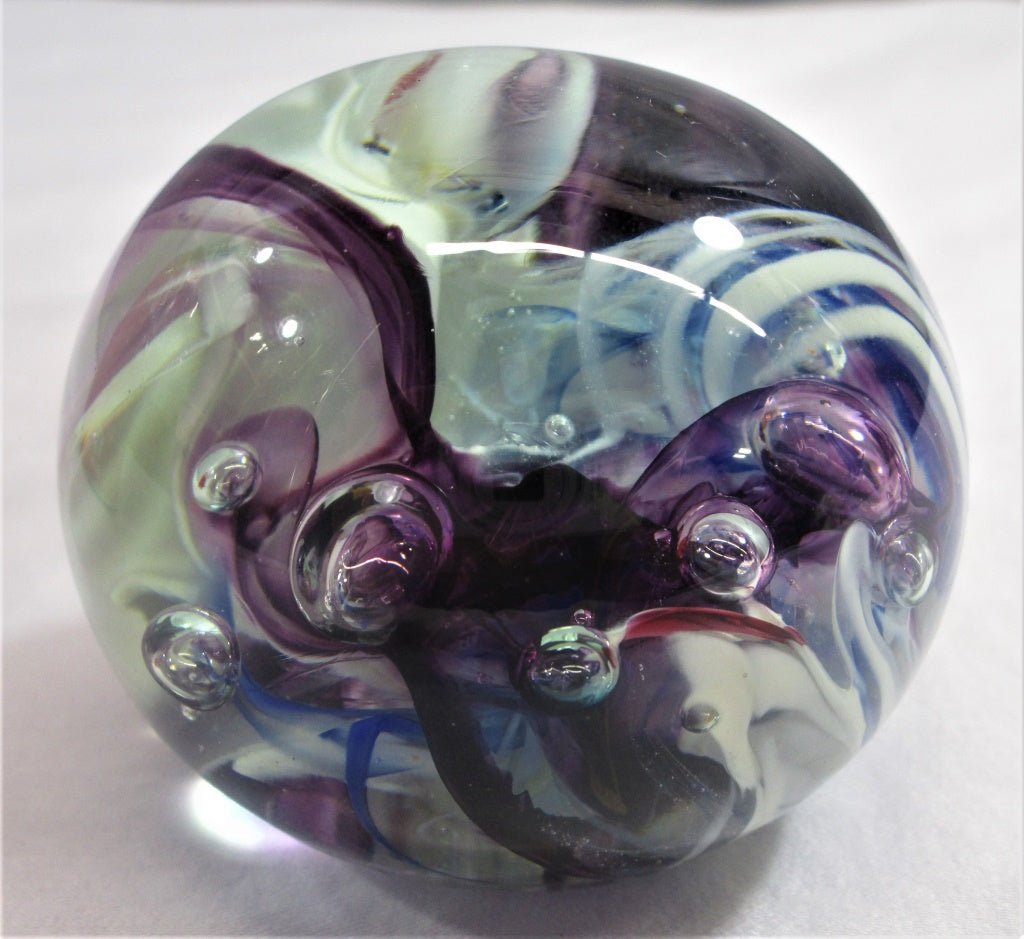 Art Glass Blue & Purple Swirls Paperweight (82332 - Cactus Jax Unique Collectibles