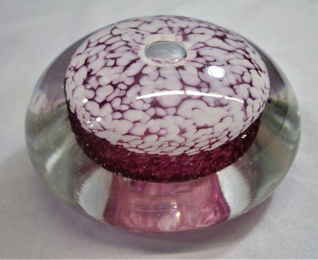 Art Glass Cranberry & White Paperweight (82330 - Cactus Jax Unique Collectibles