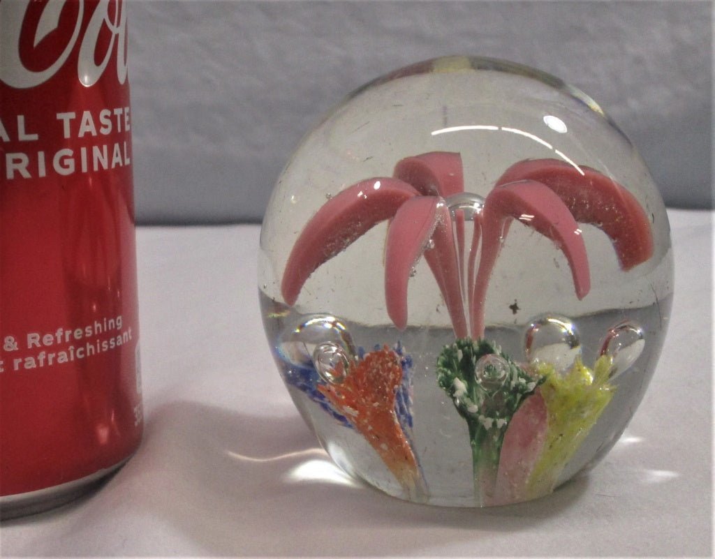 Art Glass Pink Flower Scene Paperweight (82350 - Cactus Jax Unique Collectibles