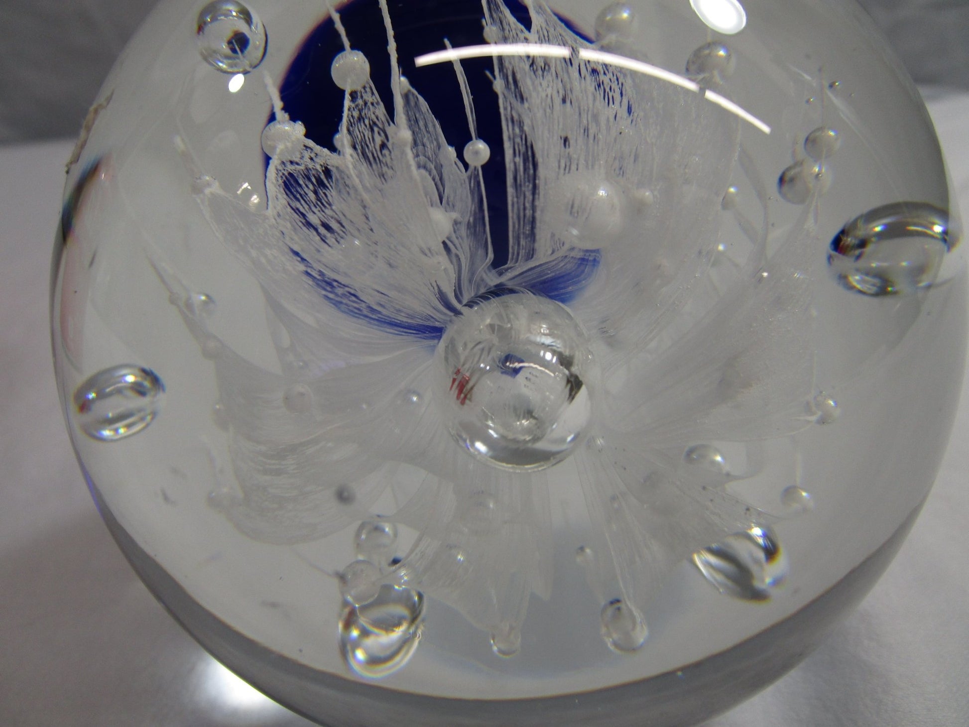 Bubbles with Deep Blue Base Art Glass Paperweight [82320 - Cactus Jax Unique Collectibles