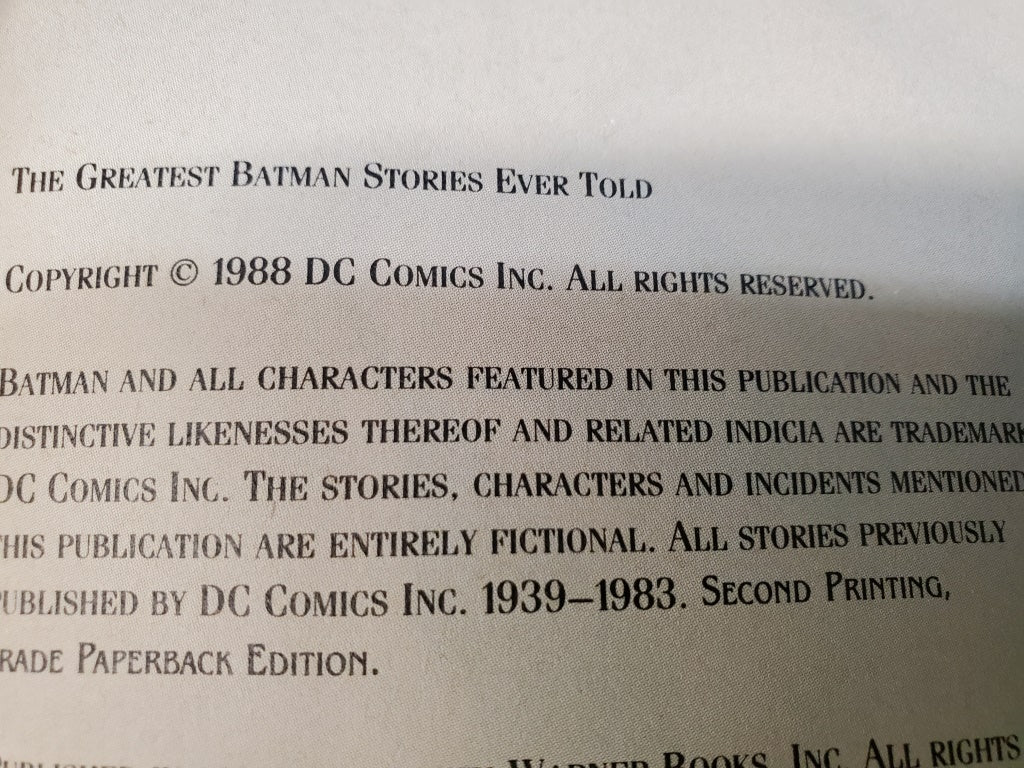 Graphic Novel The Greatest Batman Stories Ever Told (34448) 1988 - Cactus Jax Unique Collectibles