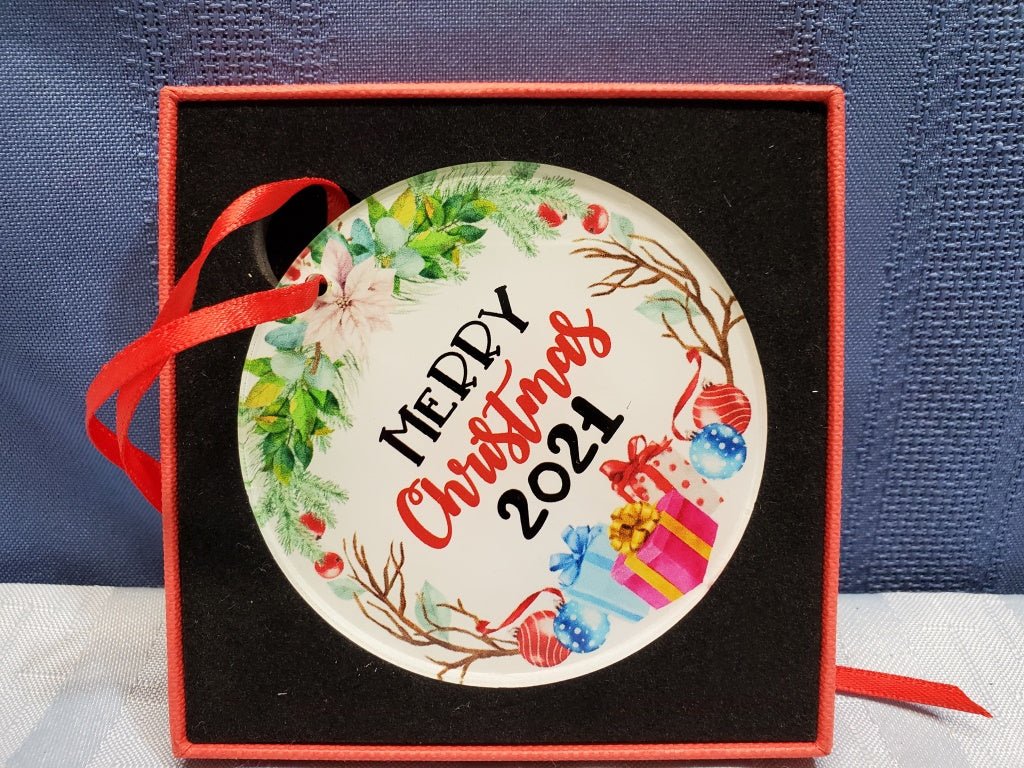 Merry Christmas 2021 Festive Ornament in Box [34433 - Cactus Jax Unique Collectibles