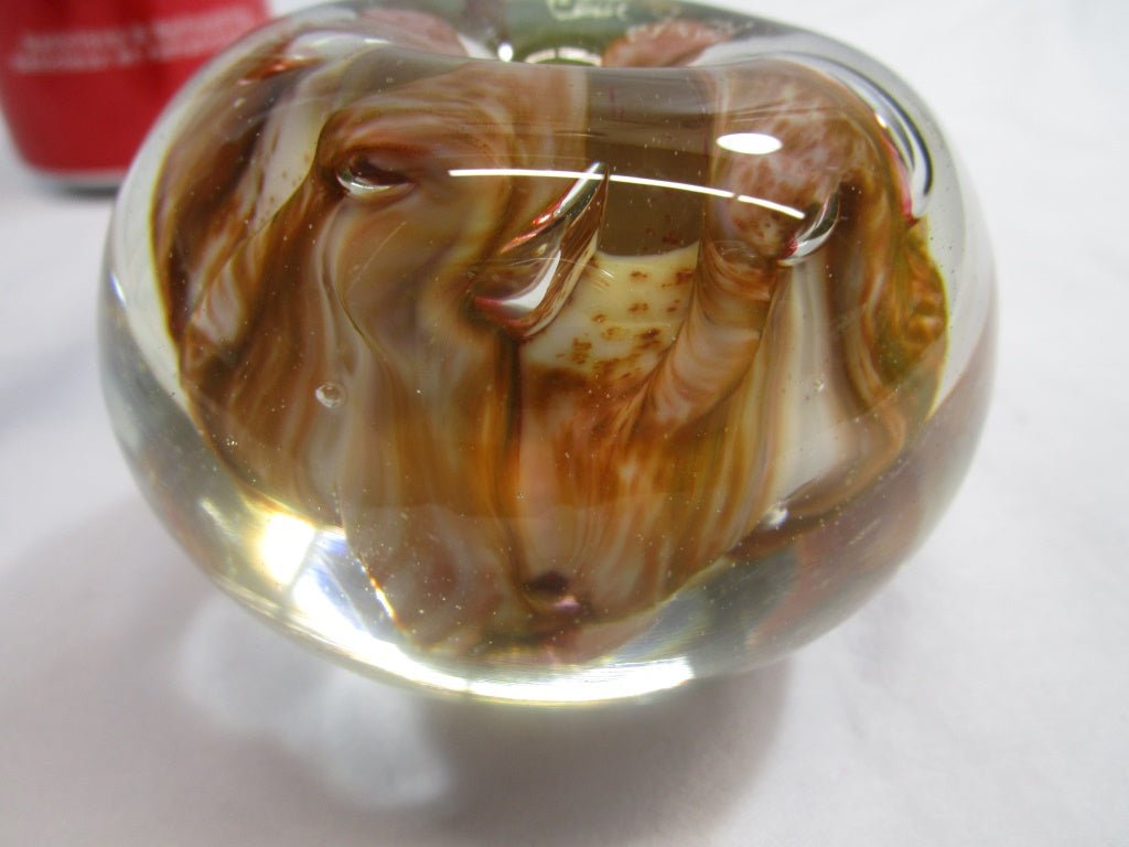 SIGNED Art Glass Butterscotch Swirl Paperweight (82351 - Cactus Jax Unique Collectibles