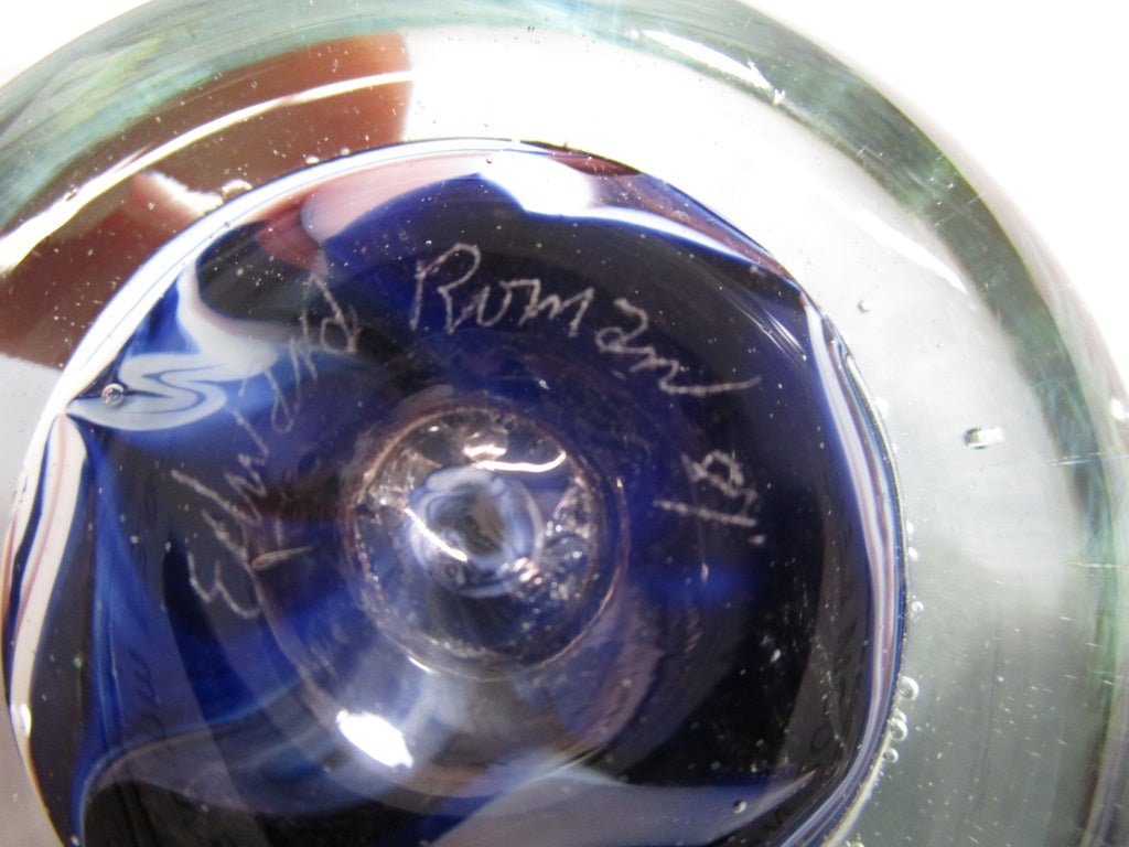 Signed Edward Roman Swirl Art Glass Paperweight [82325 - Cactus Jax Unique Collectibles