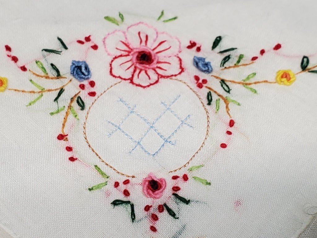 Vintage Hand Embroidered Floral Hankerchief [34475 - Cactus Jax Unique Collectibles