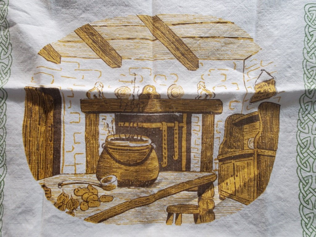 Vintage Linen Tea Towel With Irish Stew Traditional Recipe Made Ireland [34479 - Cactus Jax Unique Collectibles
