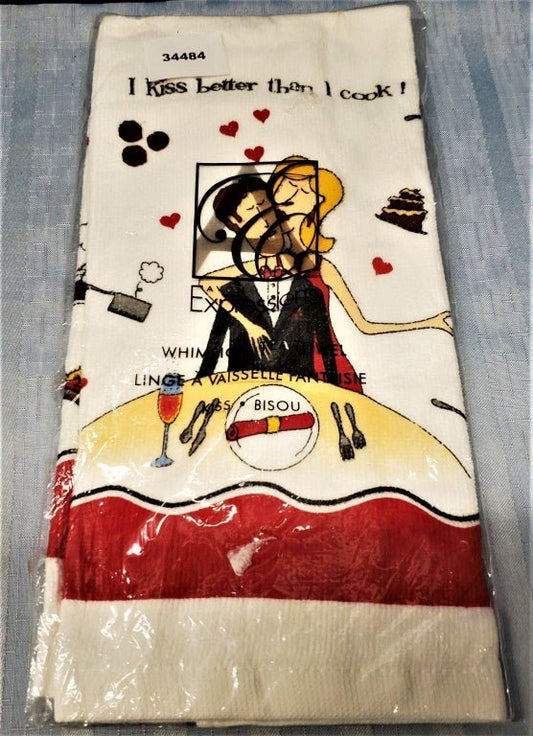 Whimsical Tea Towel I Kiss Better Than I Cook Still In Package [34484 - Cactus Jax Unique Collectibles