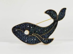 Blue Crystal Whale Brooch