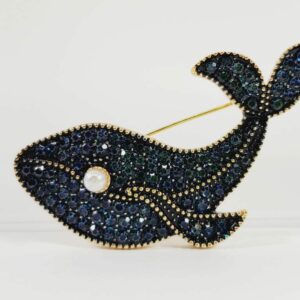 Blue Crystal Whale Brooch